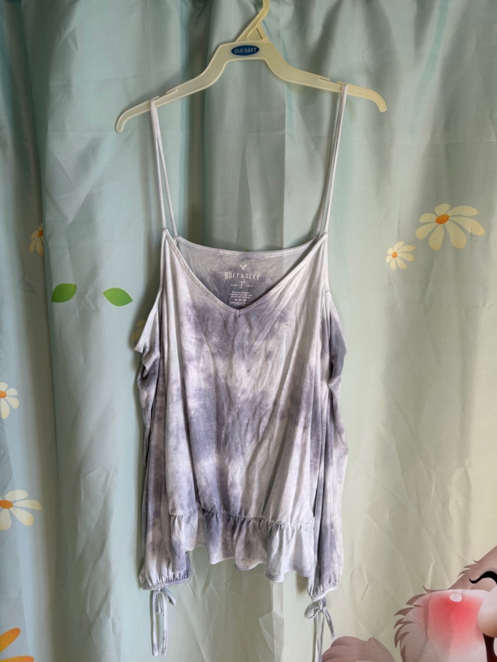 American Eagle Outfitters Soft & Sexy Crop Cold Shoulder Tie Dye Shirt